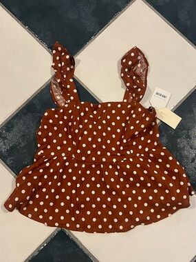 Monteau Burnt Orange Satin Tank with Polka Dot Accent- New With Tags